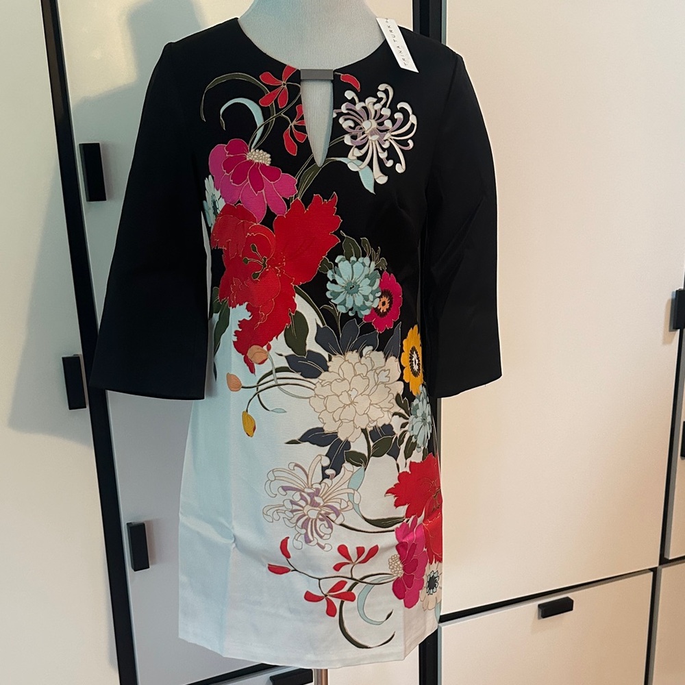 Trina Turk Black floral dress lined NWT